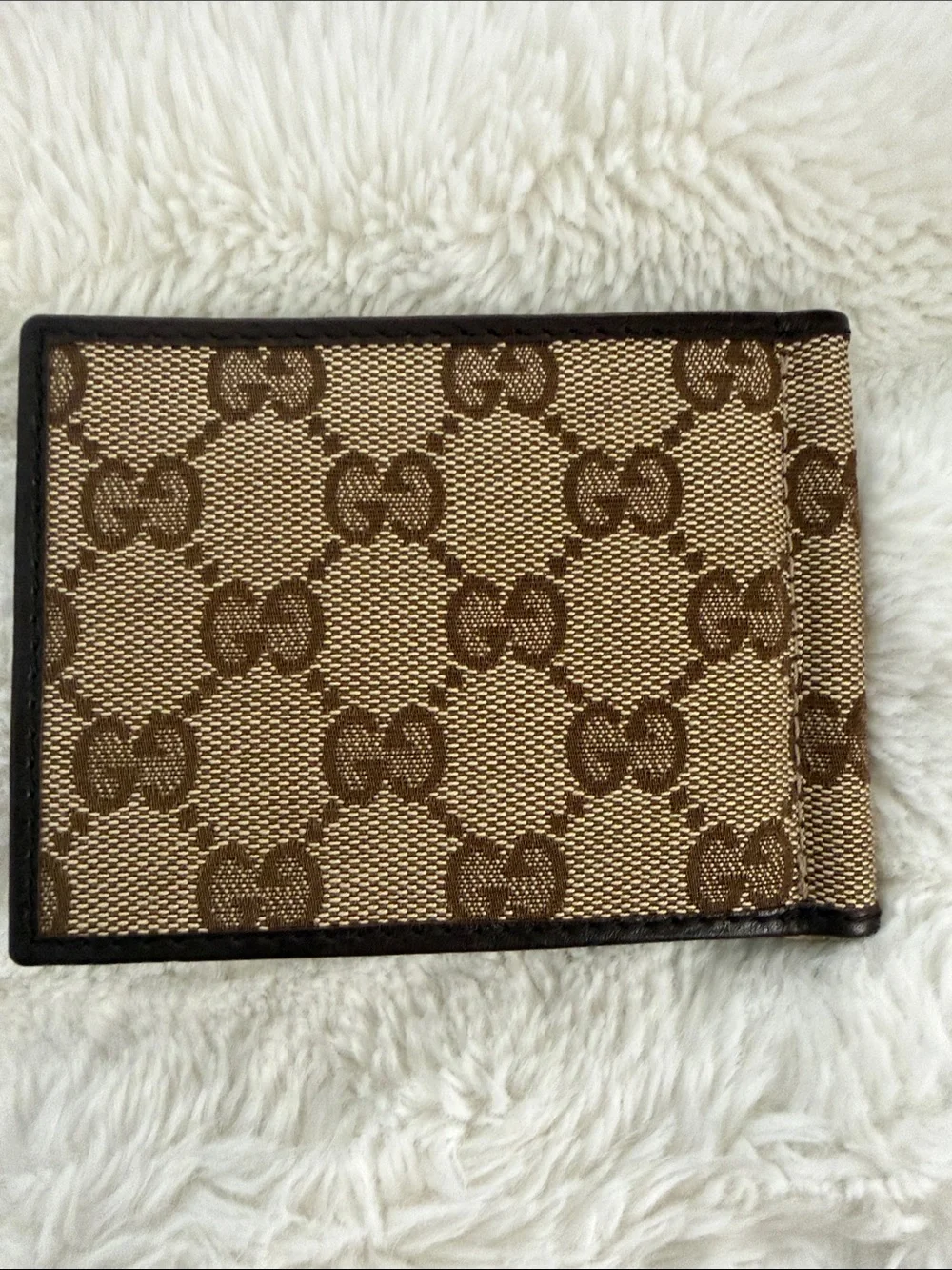 Gucci Brown & Beige GG Canvas Card Holder with Silver Emblem